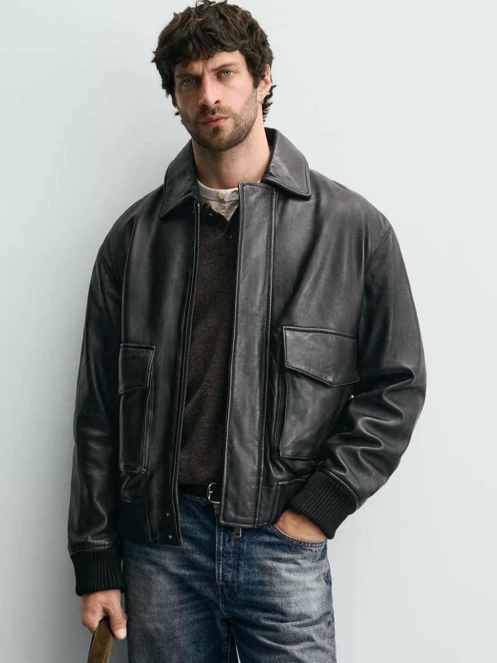 NWT Zara Men Relaxed Fit Sheep Leather Jacket Large 5388/330